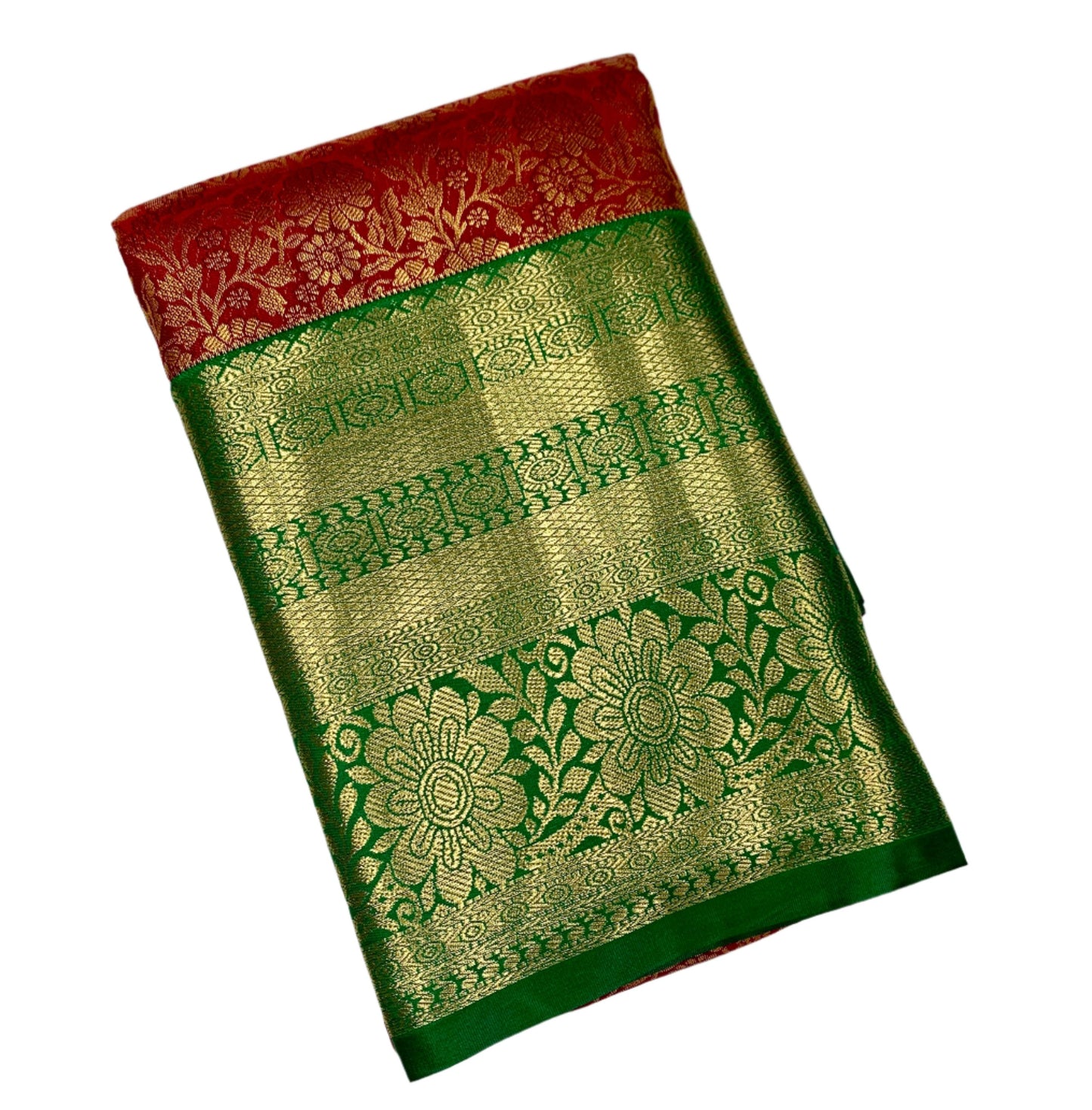 Maroon Colour Semi Silk Saree with Big Green Border