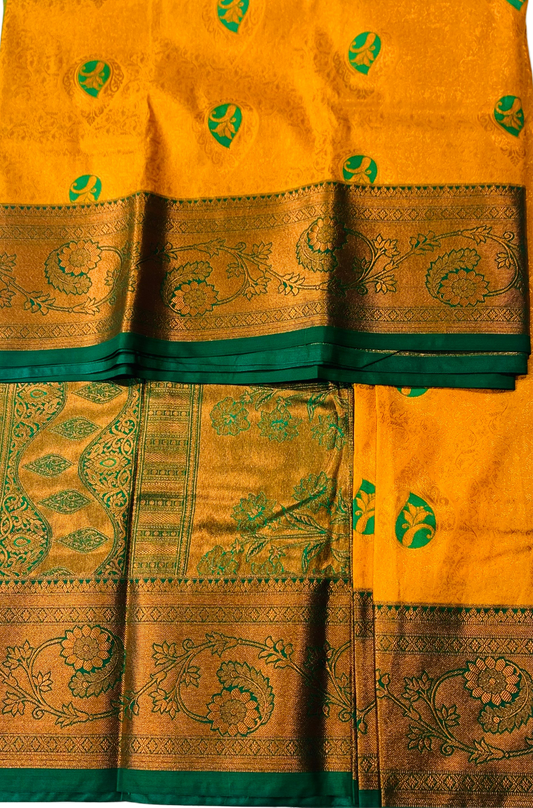 Vegan Silk Saree Mango Yellow shade with Green Border