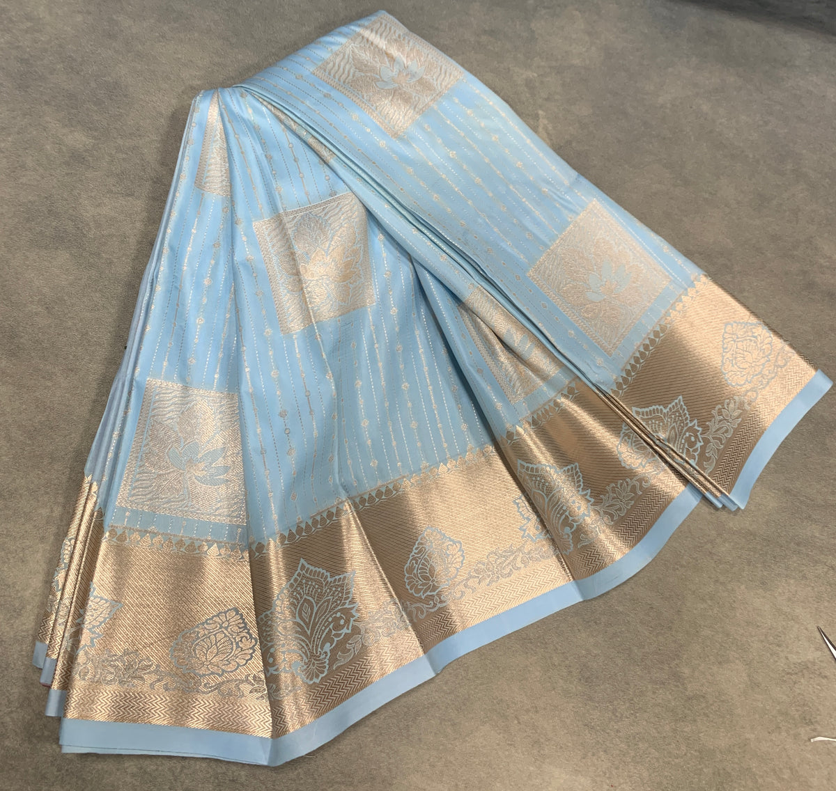 Soft Silk Casual Saree Ice Blue with Sliver Zari Border