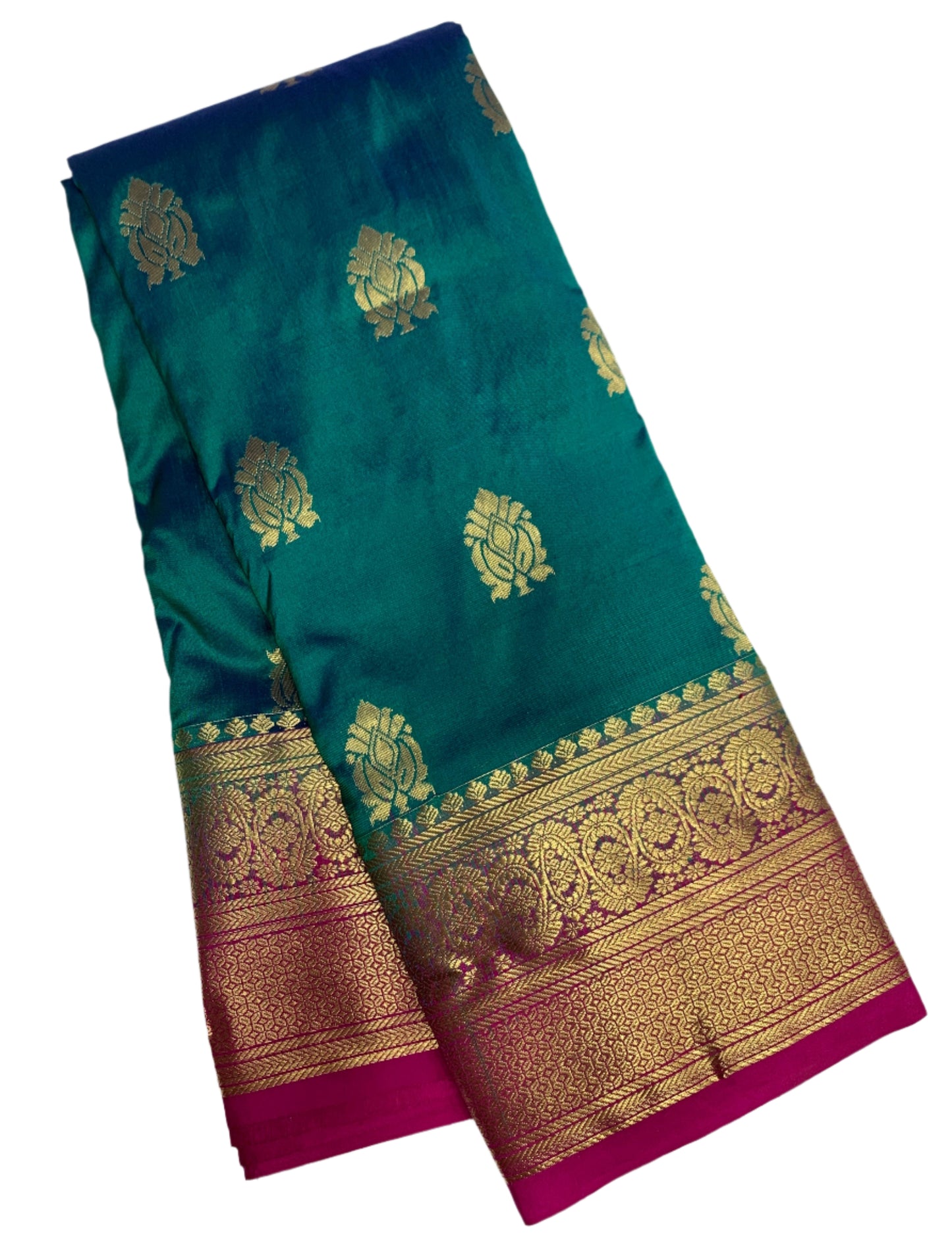 Pure Kanchipuram Silk Saree Green Colour with Pink Border