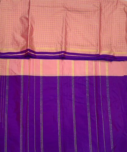 Arani Silk Saree Baby Pink Colour with Violet Border