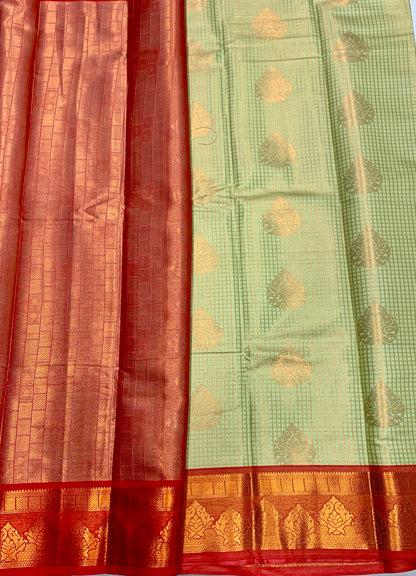 Art Silk Saree Pista Green Colour with Maroon Border