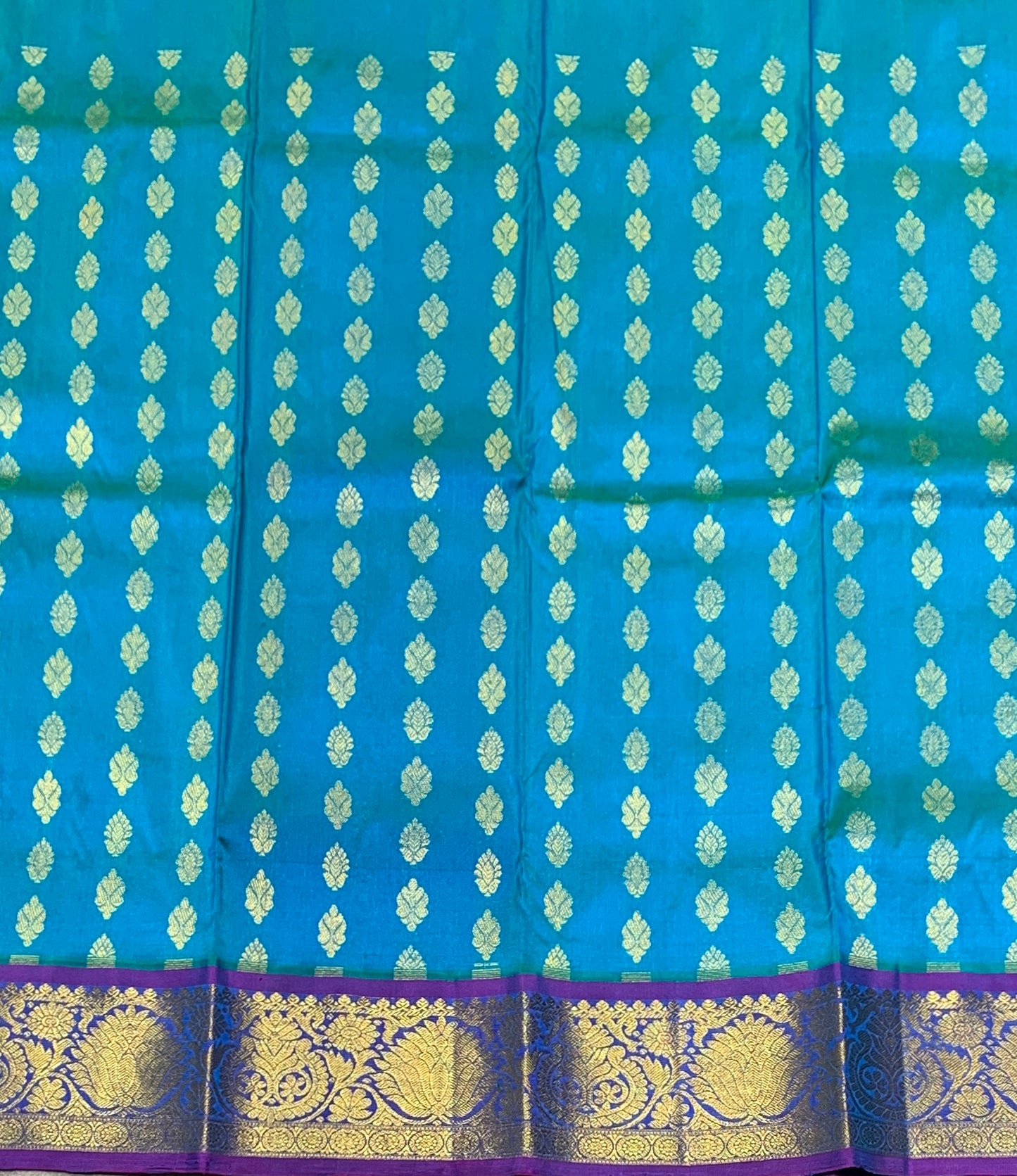 Sky Blue Shade Pure Kanchipuram Kids Pattu Pavadai with Contrast Border for Newborn to 2 Years