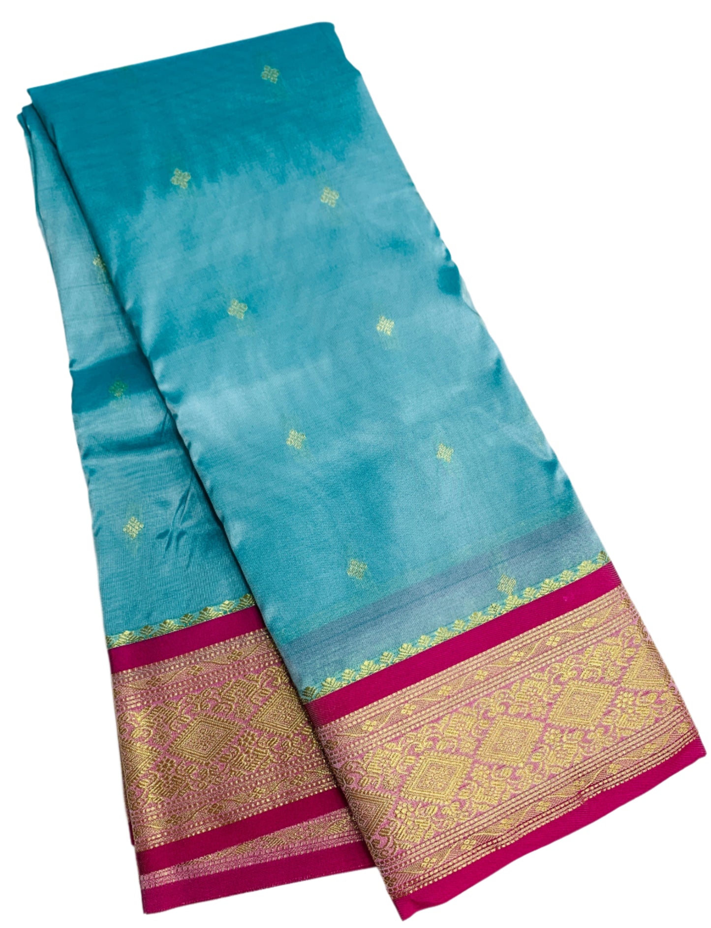 Electric Blue Shade Saree with Golden and Pink Border