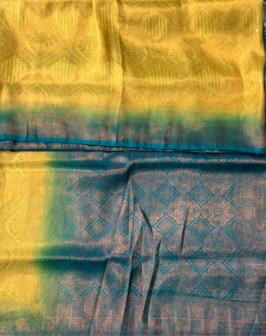 Yellow shade kuberra pattu with Jamiki Work.