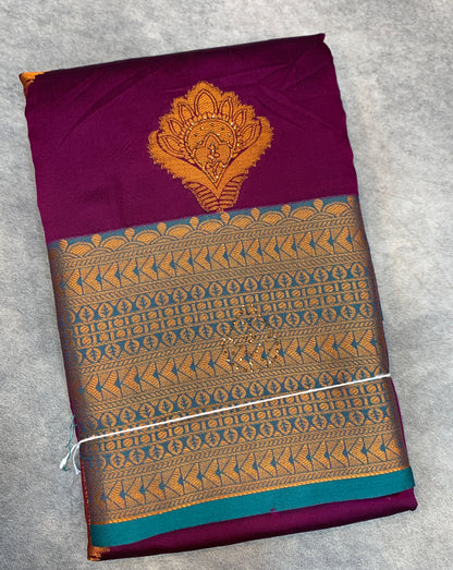 Soft Silk Casual Saree Beetroot Pink Colour with Rama Green and Golden Colour Border