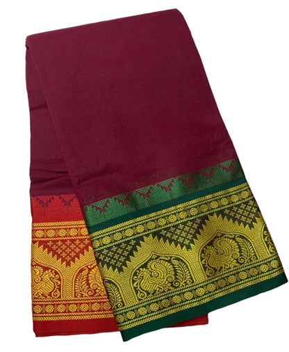 9X5 Cotton Dhoti Brown Colour with Green and Red Border