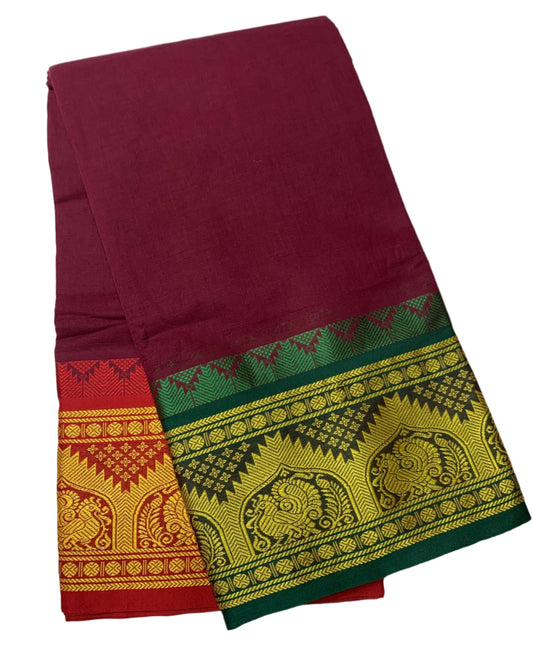 9X5 Cotton Dhoti Brown Colour with Green and Red Border