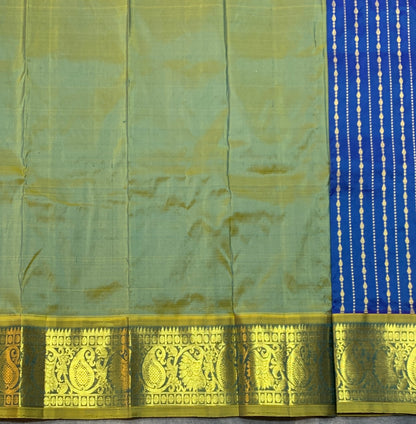 Peacock Blue Shade Pure Kanchipuram Kids Pattu Pavadai with Contrast Border for Newborn to 2 Years