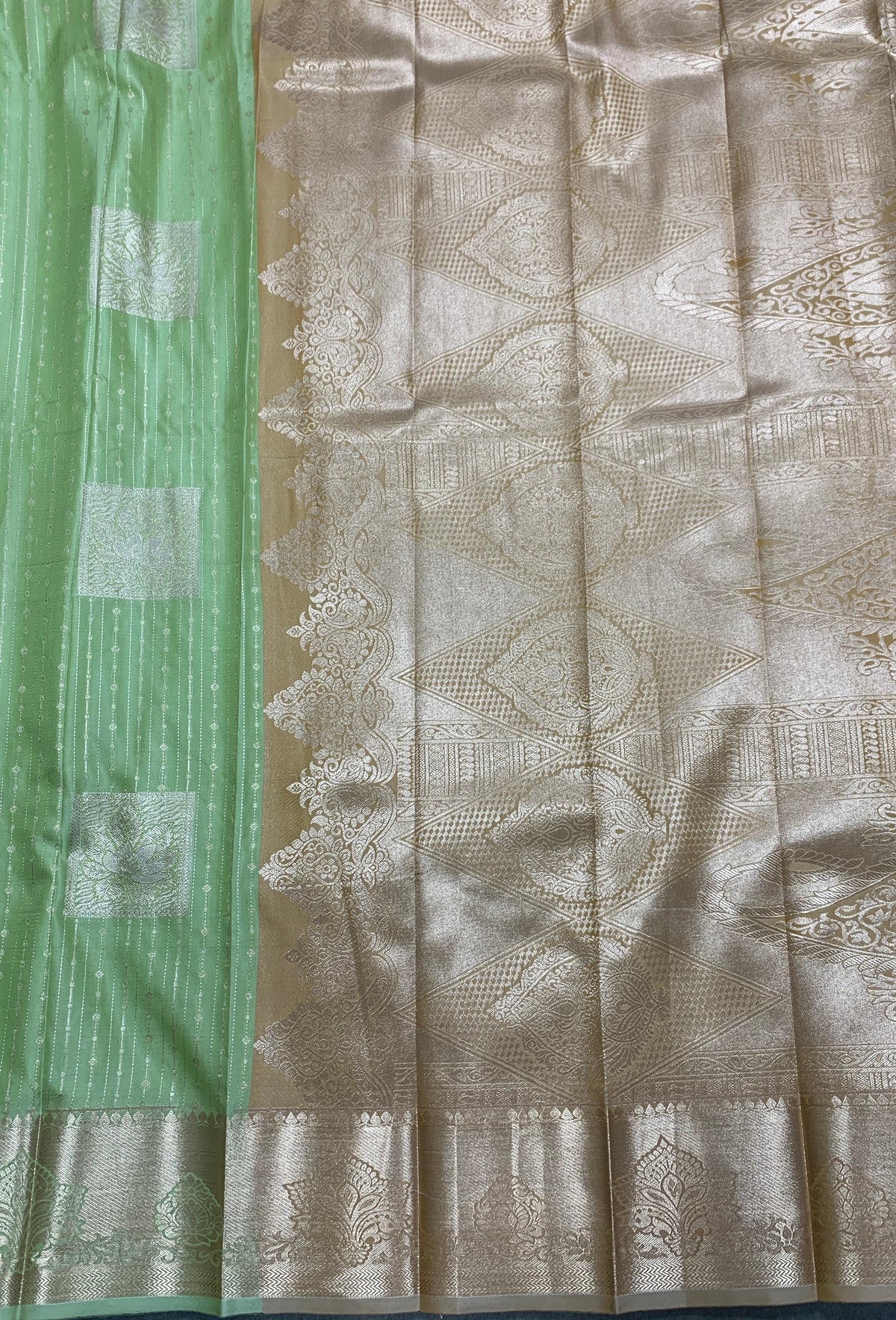 Soft Silk Casual Saree Pista Green with Sliver Zari Border