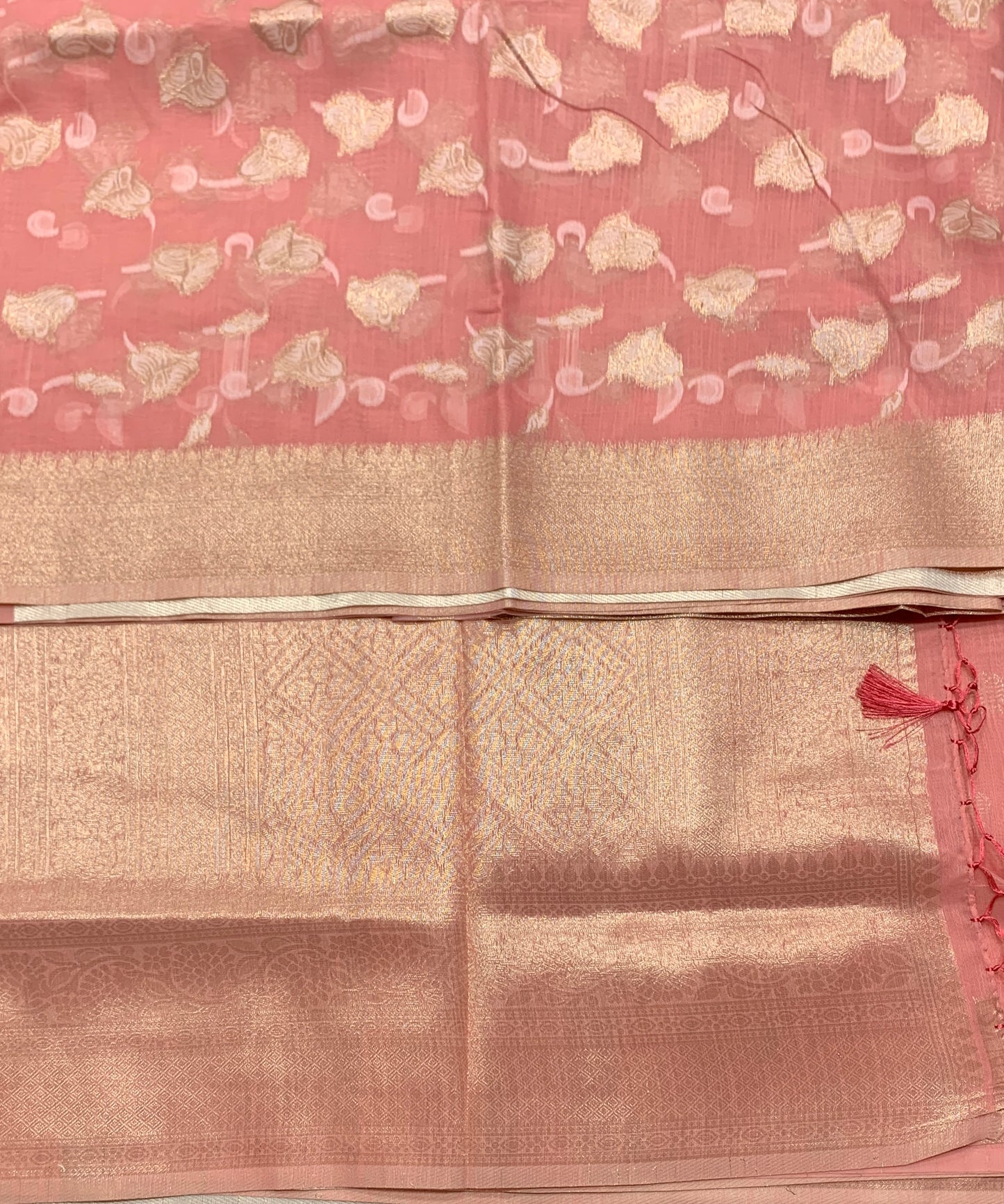 Banaras Katan Saree Baby Pink Colour with Katan Work Border