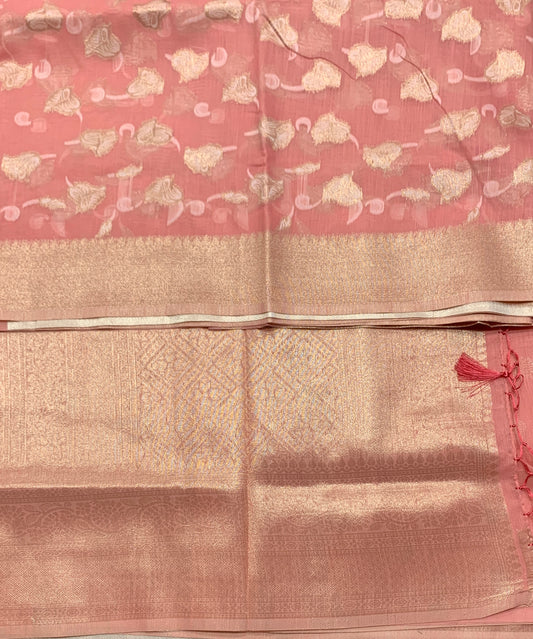 Banaras Katan Saree Baby Pink Colour with Katan Work Border