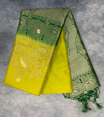 Soft Silk Casual Saree Apple Green Colour with Green Colour Border