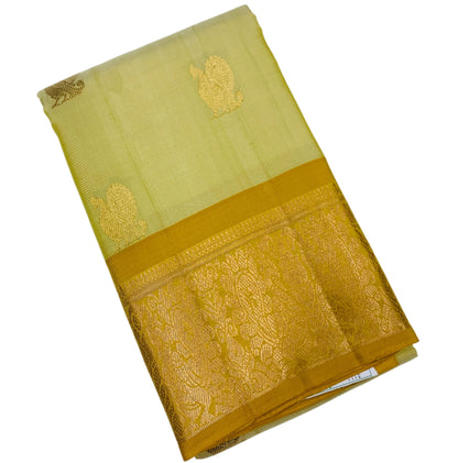 Pure Kanchipuram Silk Saree Ivory Colour with Golden Yellow Border