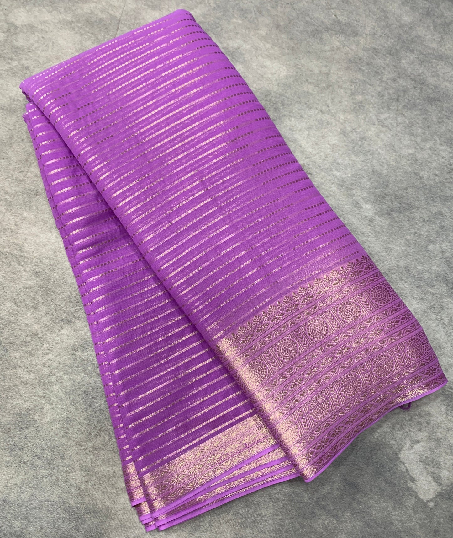 Georgette Saree Lavender Colour with Sliver Floral Design Border