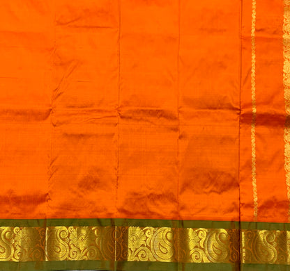 Orange Shade Pure Kanchipuram Kids Pattu Pavadai with Contrast Border for Newborn to 2 Years