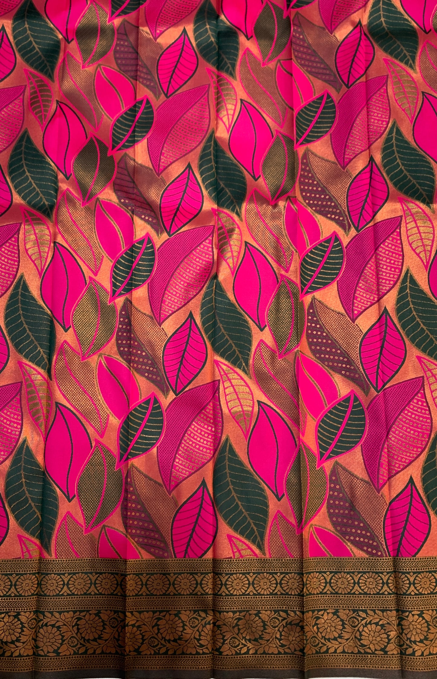 Art Silk Saree Pink Colour with Leaf Design