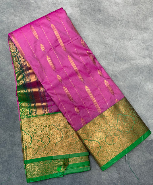 Soft Silk Casual Saree Light Pink Colour with Light Green Colour Border