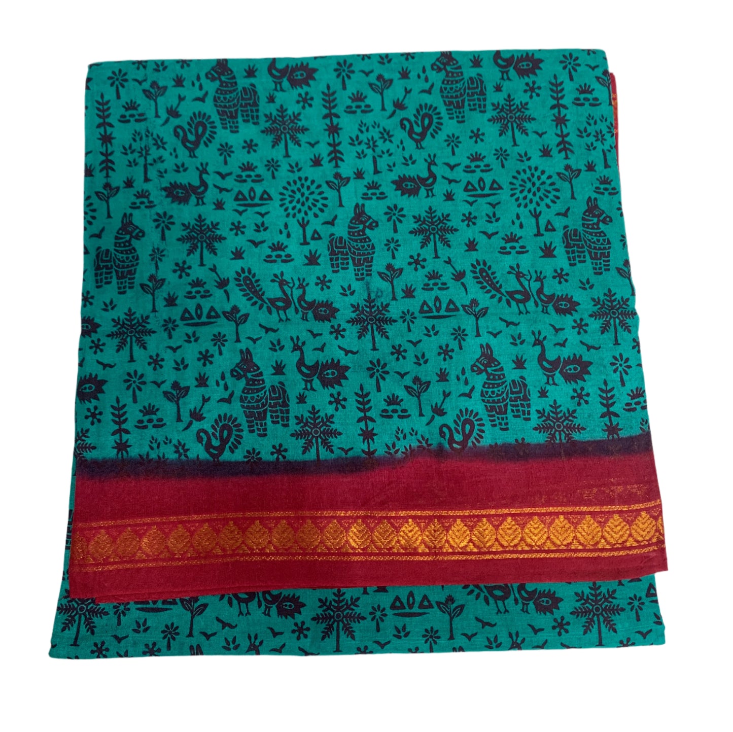 Chettinad Sungudi Cotton Rama Green Colour with Maroon Border