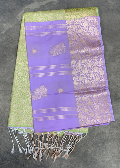 Art Silk Saree Lavender Colour with Sliver Zari Border