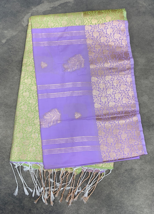 Art Silk Saree Lavender Colour with Sliver Zari Border