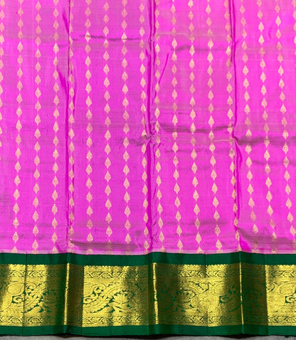 Pink Shade Pure Kanchipuram Kids Pattu Pavadai with Contrast Border for Newborn to 2 Years