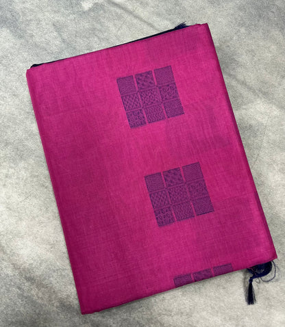Pink Shade Silk Cotton Saree with Border less