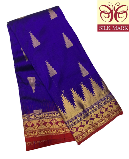 Pure Kanchipuram Silk Blue Colour Saree with Red Border