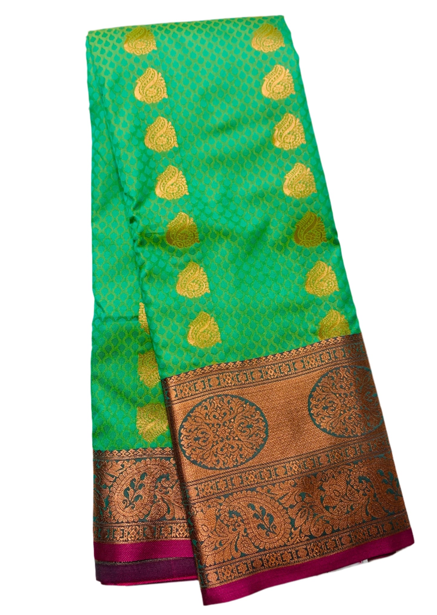 Vegan Silk Saree Light Green shade with Pink Border