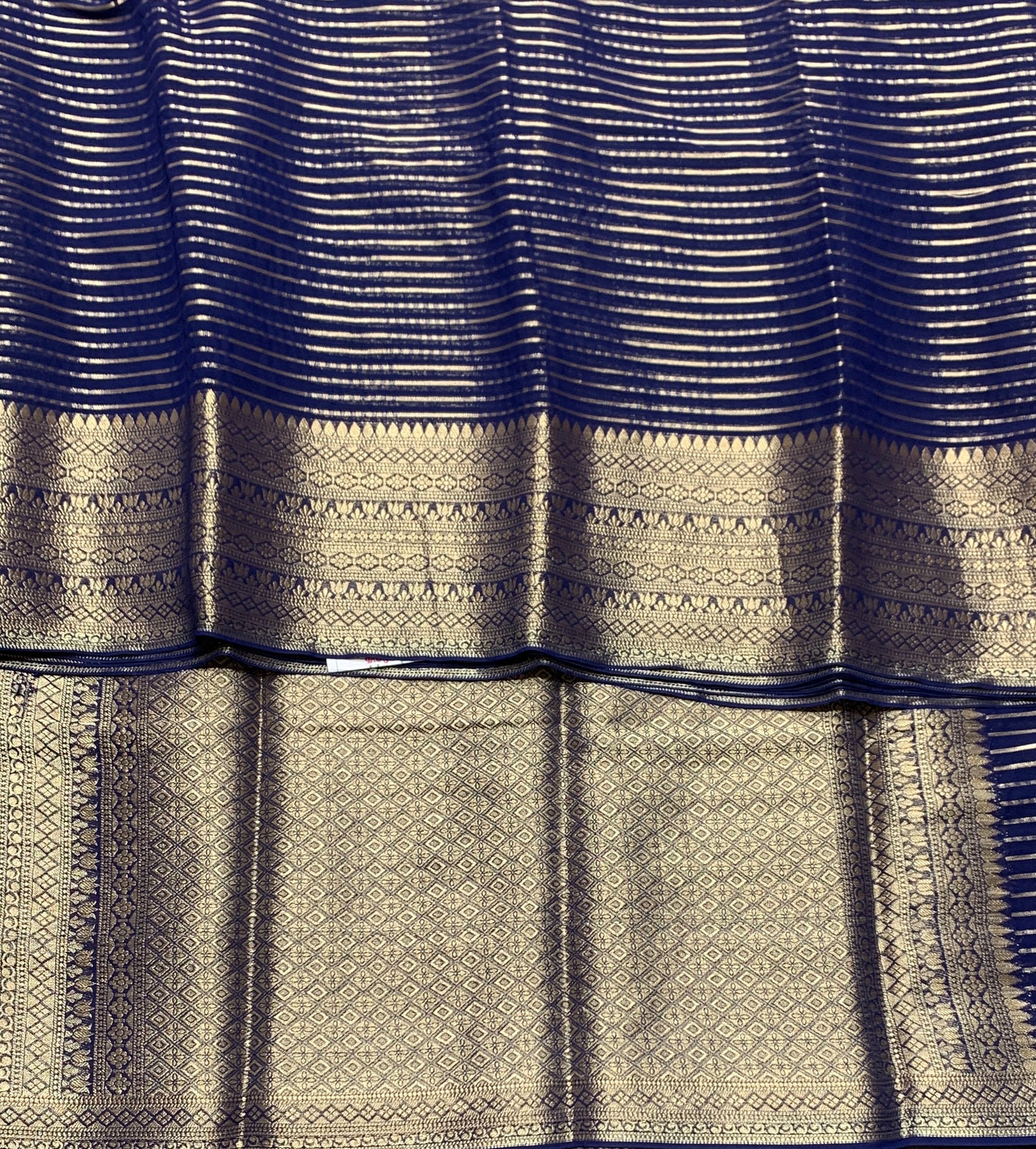 Georgette Saree Navy Blue Colour with Sliver Floral Design Border