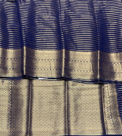 Georgette Saree Navy Blue Colour with Sliver Floral Design Border