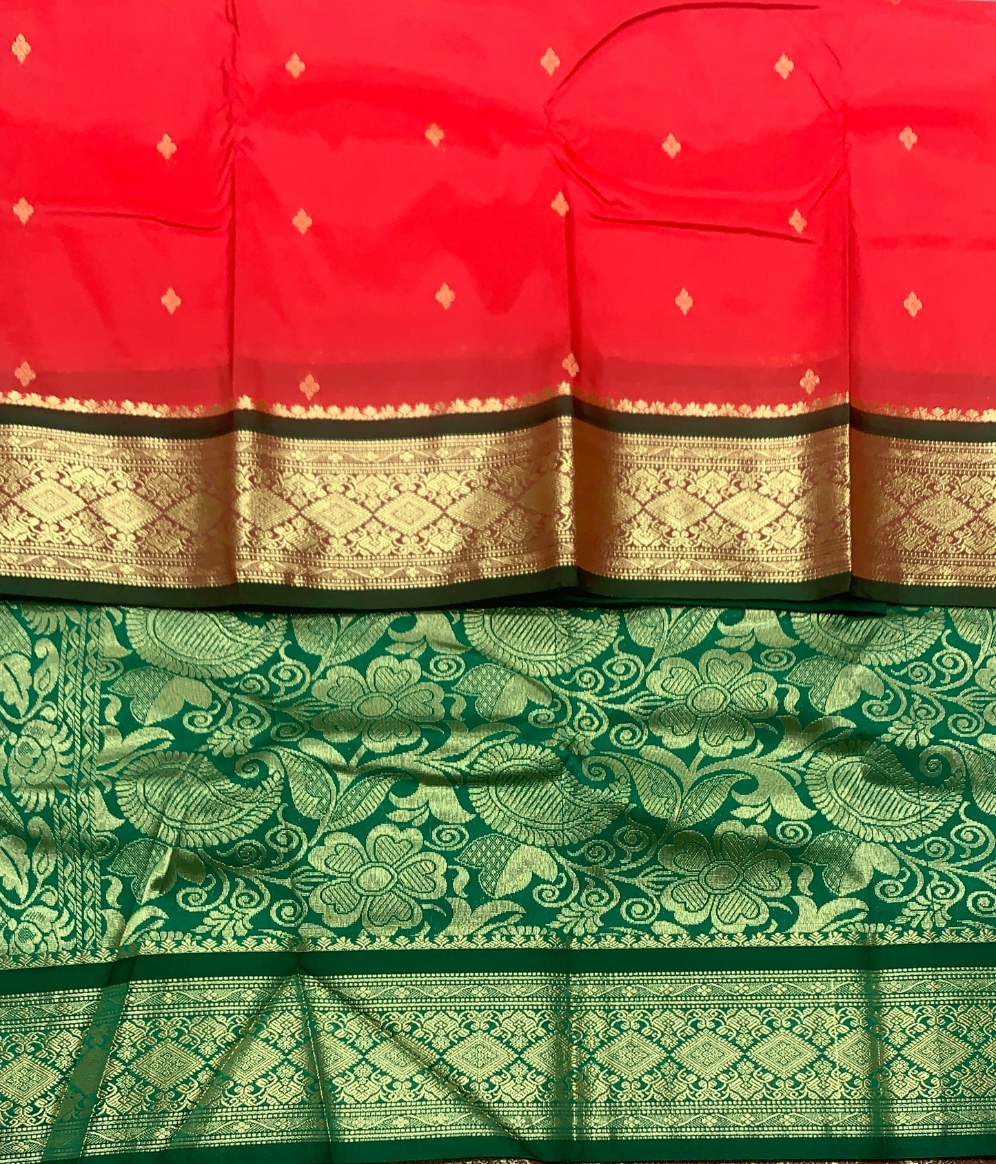 Red Shade Saree with Golden and Green Border