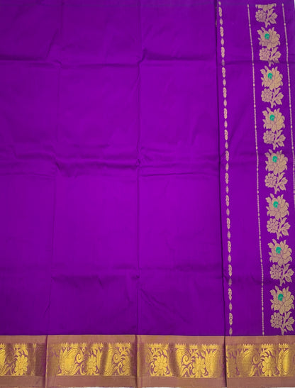 Dark Magenta shade Semi silk Kids Pattu Pavadai with Contrast border for age 5 to 10