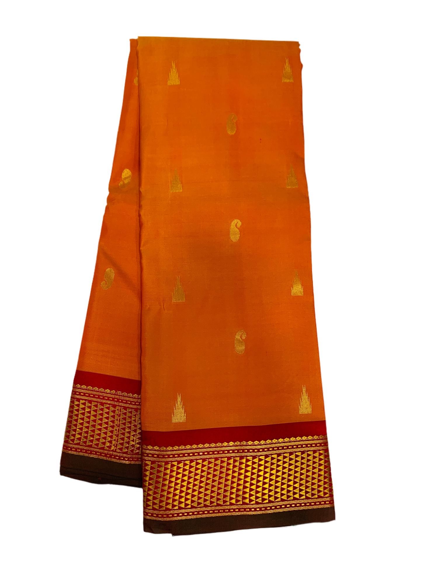 Pure Kanchipuram Silk Brownish Orange Colour