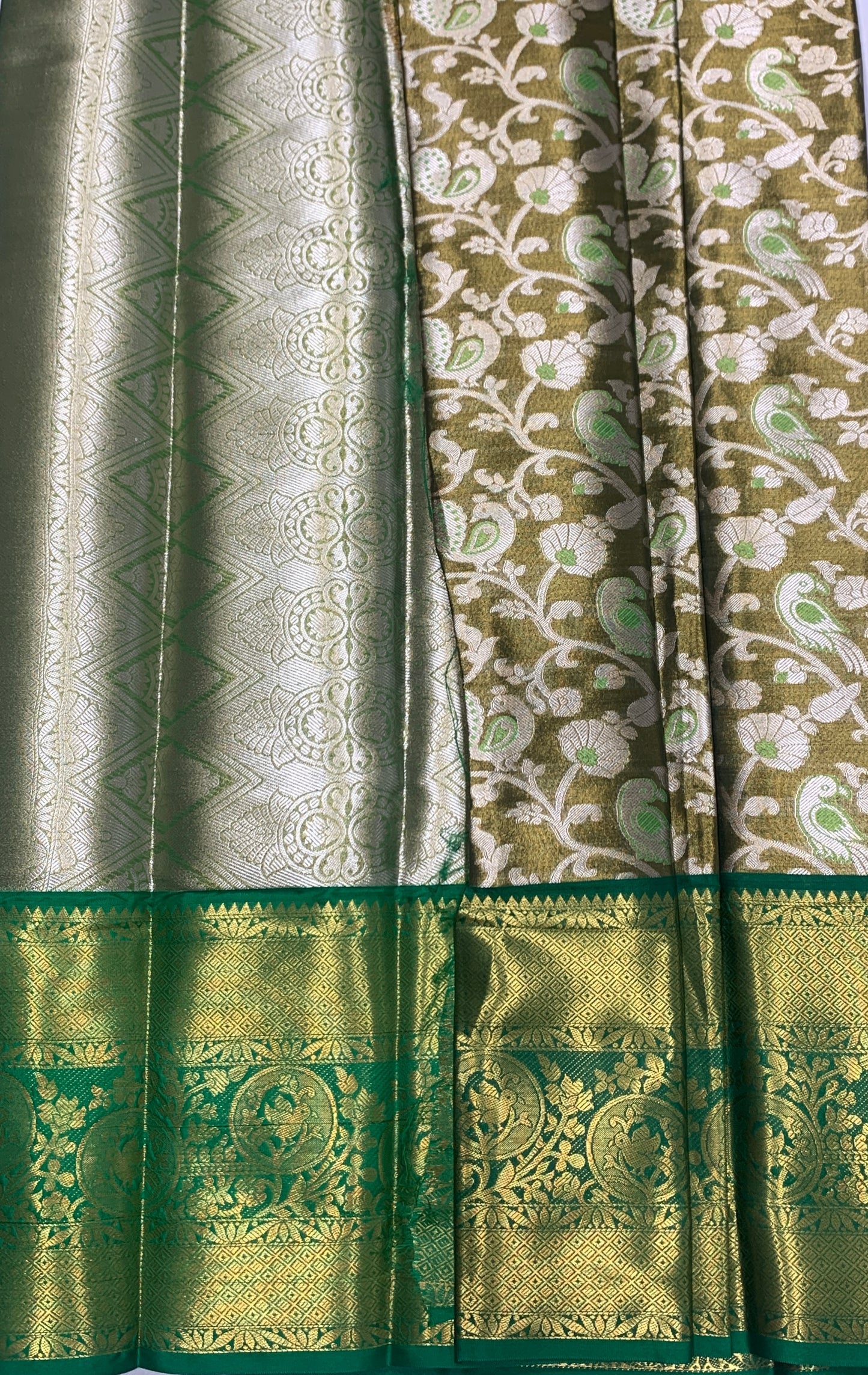 Fancy Tissue Saree Golden Colour with Green Border