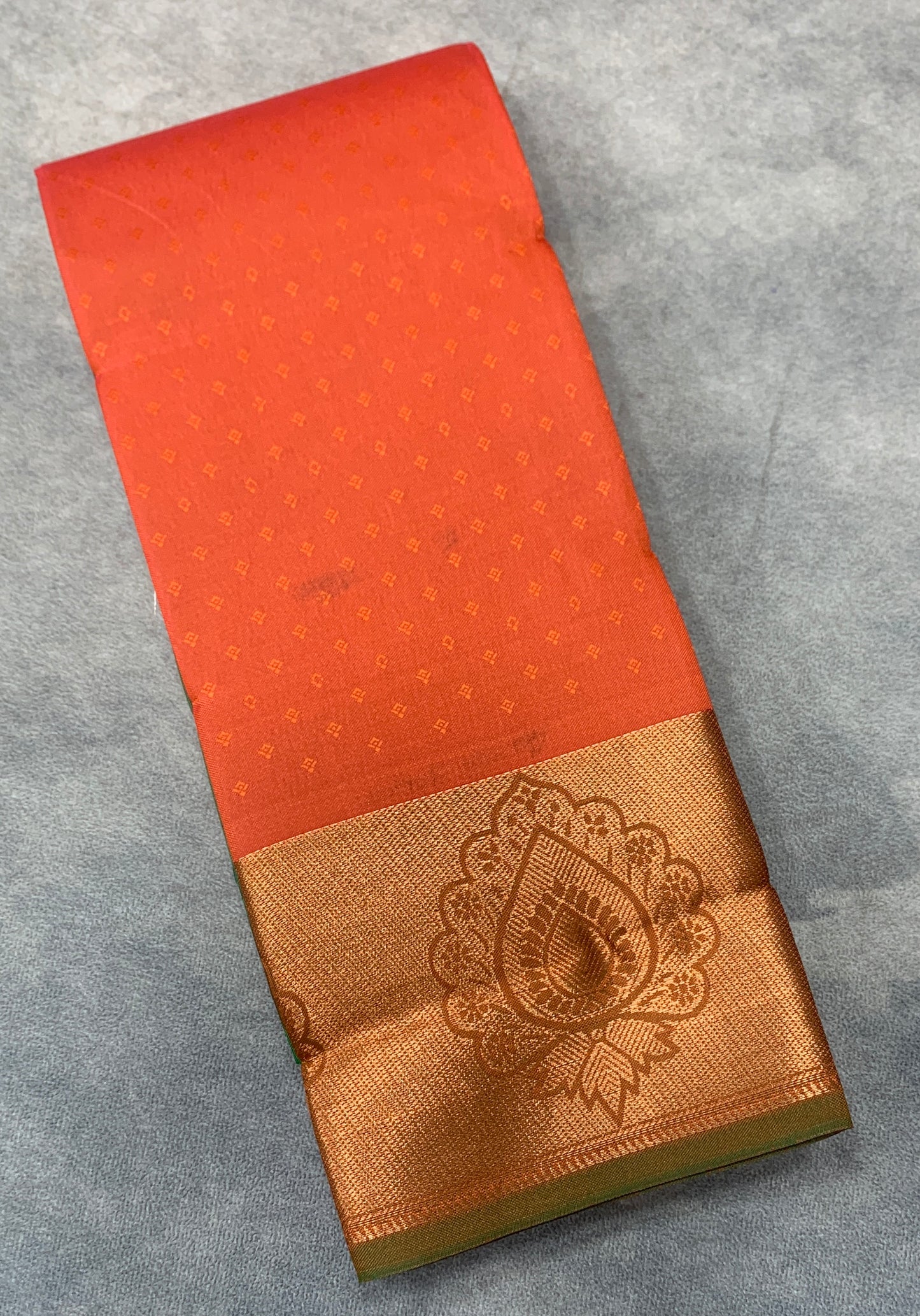 Synthetic Cotton Saree Orange Shade with Copper Border