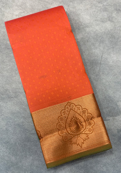 Synthetic Cotton Saree Orange Shade with Copper Border