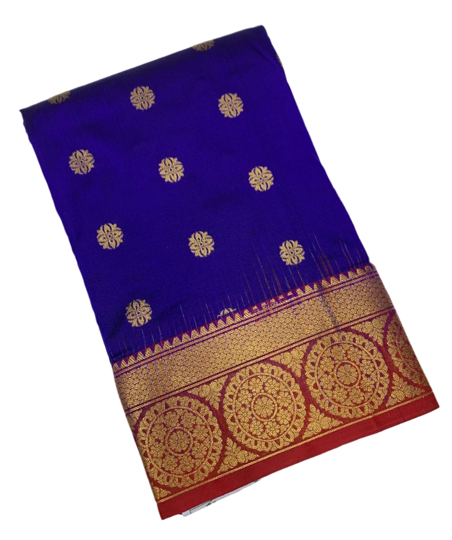 Pure Kanchipuram Silk Saree Blue shade with Red Border