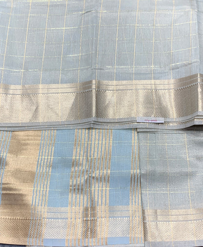 Banaras Katan Saree Light Sky Blue Colour with Katan Work Border