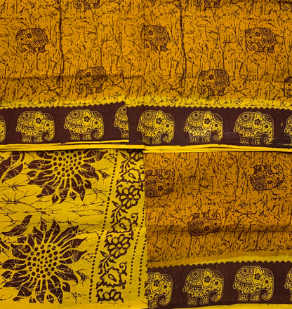 Chettinad Sungudi Cotton Mustard Colour with Brown Border