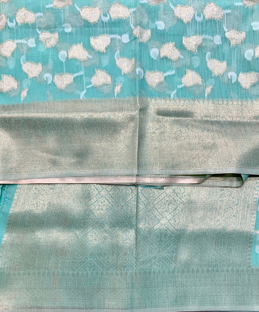 Banaras Katan Saree Sapphire Colour with Katan Work Border