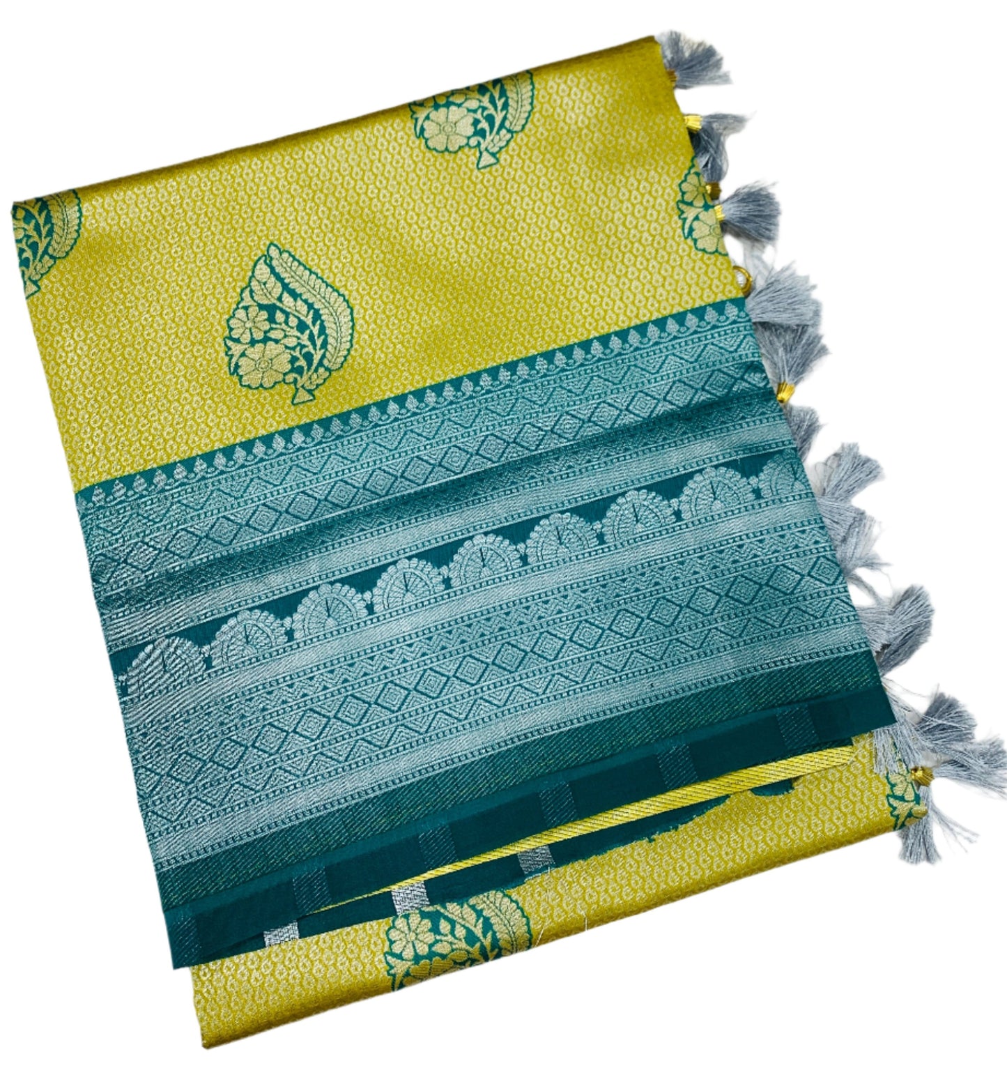 Art Silk Saree Lemon Yellow Colour with Green Border