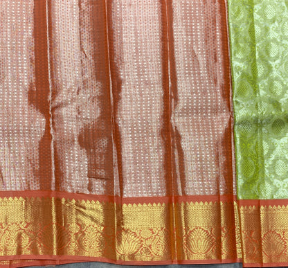 Pastel Green Shade Pure Kanchipuram Kids Pattu Pavadai with Contrast Border for Newborn to 2 Years