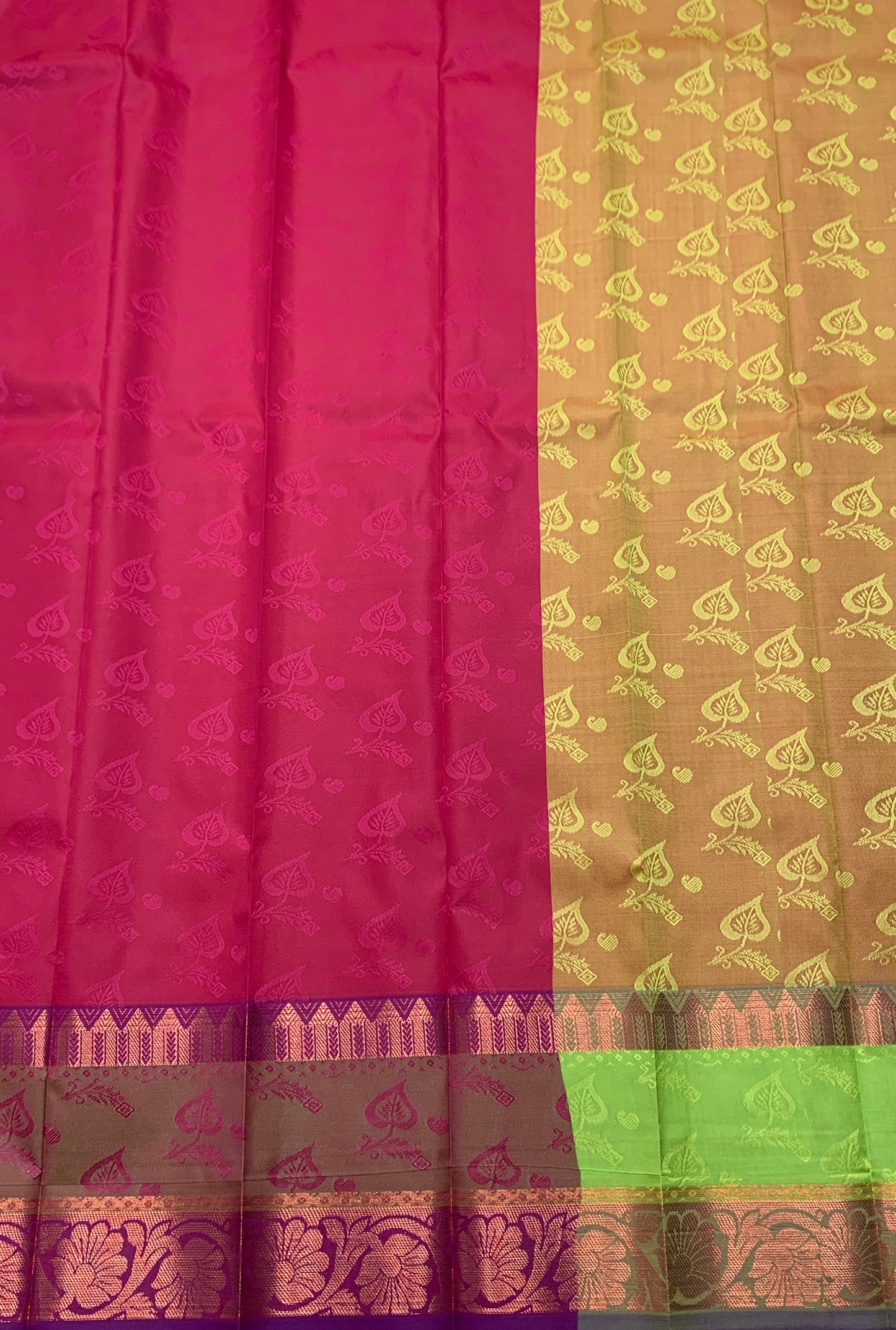 Synthetic Cotton Saree Pink Colour with Copper and Floral Design Border