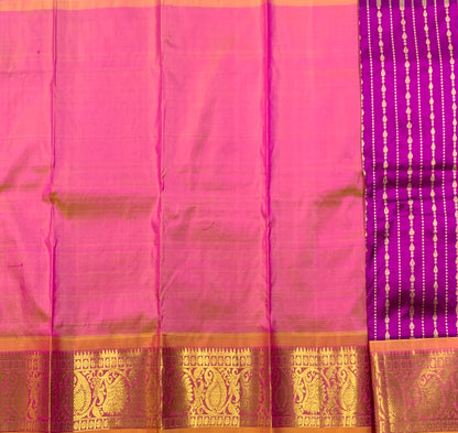 Purple Shade Pure Kanchipuram Kids Pattu Pavadai with Contrast Border for Newborn to 2 Years