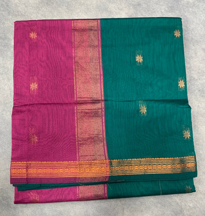 Rama Green Colour Silk Cotton Saree with Copper Zari Border