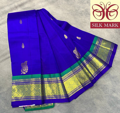 Pure Kanchipuram Silk Saree Royal Blue Colour with Gold Zari Border