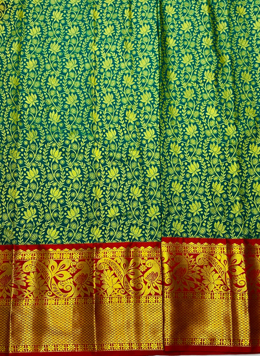 Light Green shade Vegan Silk Kids Pattu Pavadai with Contrast border for age 5 to 10