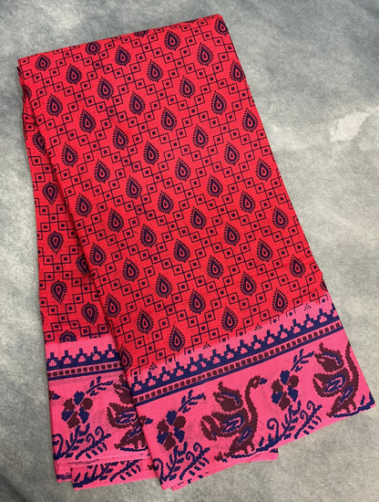 MulMul Cotton Bright Pink Colour with Baby Pink Colour Border