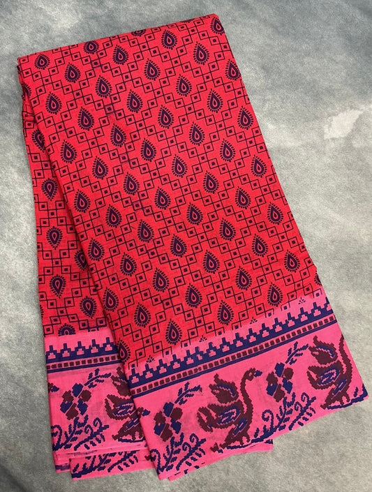 MulMul Cotton Bright Pink Colour with Baby Pink Colour Border